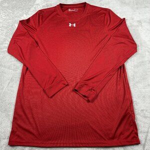 Under Armour Shirt Men's Medium Red Black HeatGear Long Sleeve Athletic Pullover
